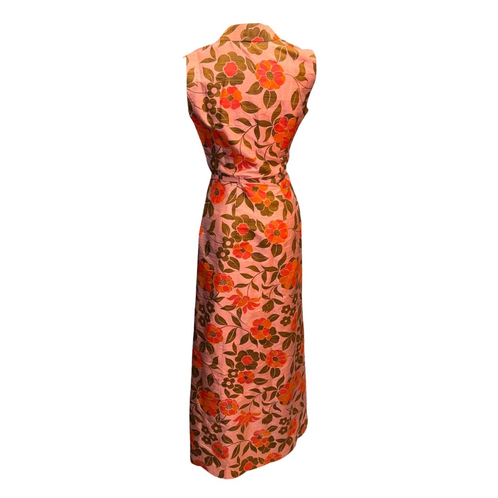 Vintage 60s 70s Mod Floral Maxi Dress Pink Orange Retro Boho Whimsigoth Wrap - Picture 2 of 7